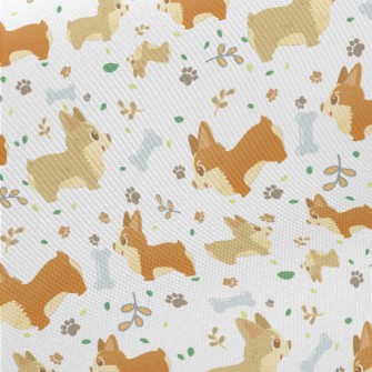 Happy Playing Corgi Dog Midweight Cotton Poplin