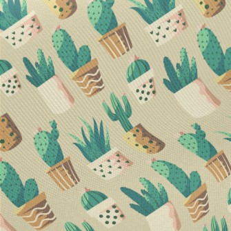 Cactus And Succulent Potted Pl Midweight Cotton Poplin