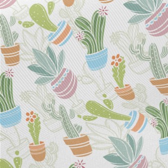 Various Cactus Potted Plants Midweight Cotton Poplin