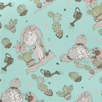 Girl Planting Cactus Midweight Cotton Poplin