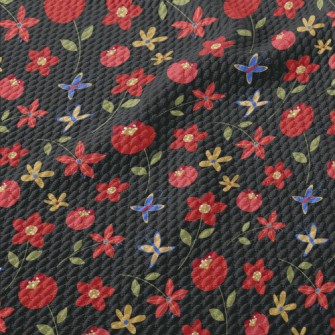 Bright Red Flowers Birdseye Piqué
