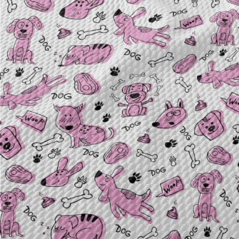 Doodle Pink Puppy Birdseye Piqué