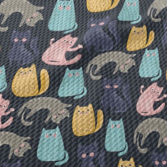 Colorful Playful Cat Birdseye Piqué