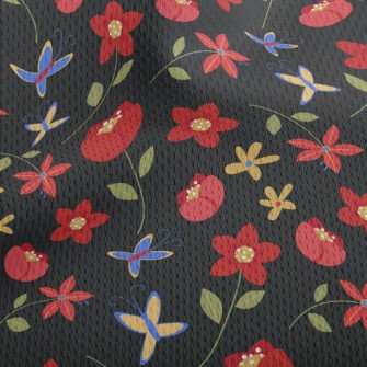 Bright Red Flowers Athletic Mesh Flat Back