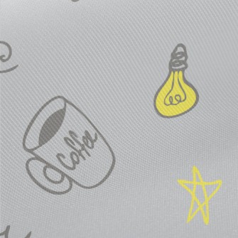 Coffee Cup Light Bulb Stars Twill