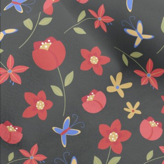 Bright Red Flowers Micro Fleece