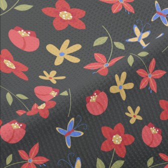 Bright Red Flowers Piqué