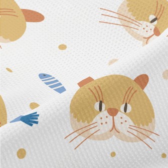 Cute Cat And Fish Piqué