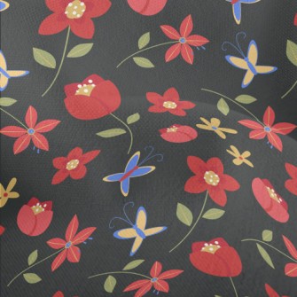 Bright Red Flowers Lightweight Performance Linen