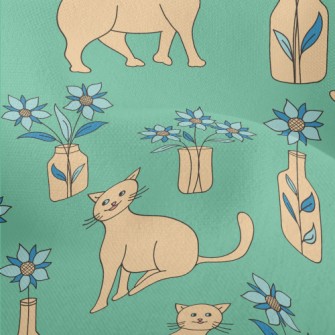 Doodle Monochrome Cat Lightweight Performance Linen