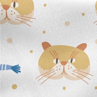 Cute Cat And Fish Jersey Backed Fleece