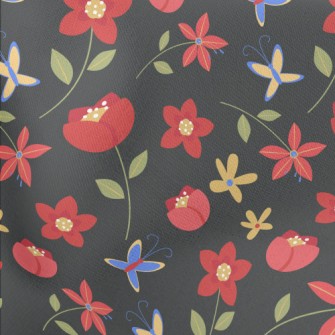 Bright Red Flowers Lightweight Cotton Poplin