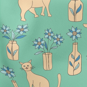 Doodle Monochrome Cat Lightweight Cotton Poplin