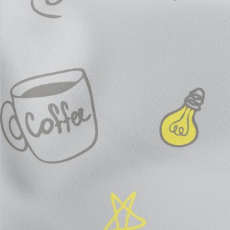 Coffee Cup Light Bulb Stars Lightweight Cotton Poplin