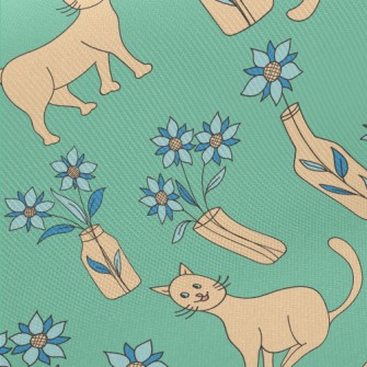 Doodle Monochrome Cat Midweight Cotton Poplin