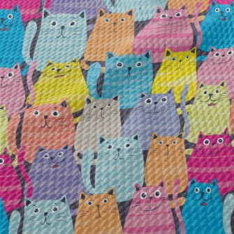 Colorful Happy Cat Birdseye Piqué