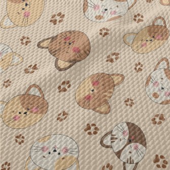 Round And Cute Cat Head Birdseye Piqué