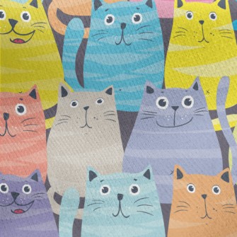 Colorful Happy Cat Jersey Backed Fleece