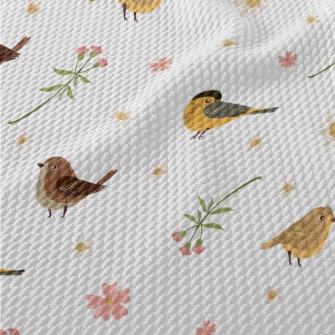 Hand Drawn Flowers And Birds Birdseye Piqué