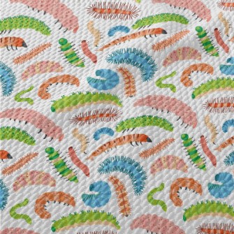 Colorful Cartoon Caterpillar Birdseye Piqué