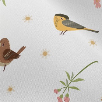 Hand Drawn Flowers And Birds Chiffon