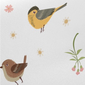 Hand Drawn Flowers And Birds Twill
