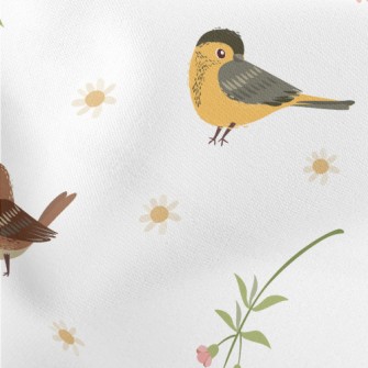 Hand Drawn Flowers And Birds Stretch Ponte
