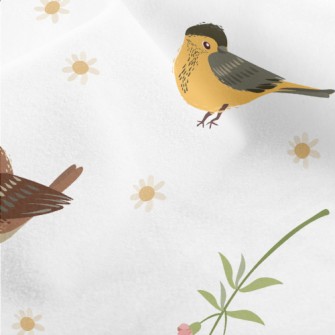 Hand Drawn Flowers And Birds Micro Fleece
