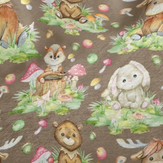 Cartoon Watercolor Baby Animal Minky