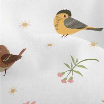 Hand Drawn Flowers And Birds Lightweight Performance Linen