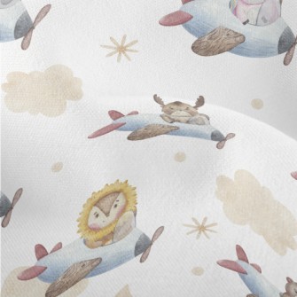 Watercolor Animals Flying Plan Lightweight Performance Linen