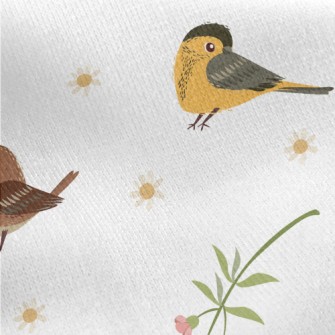 Hand Drawn Flowers And Birds Jersey Backed Fleece