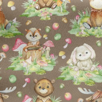 Cartoon Watercolor Baby Animal Jersey Backed Fleece