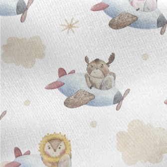 Watercolor Animals Flying Plan Jersey Backed Fleece