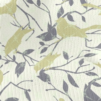 Bird And Tree Branch Silhouett Stretch Jersey