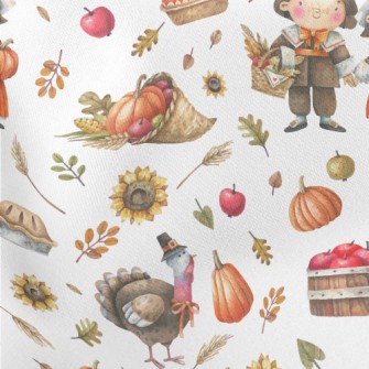 Hand Drawn Thanksgiving Activi Lightweight Cotton Poplin