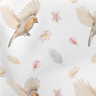 Beautiful Birds And Flowers Lightweight Cotton Poplin