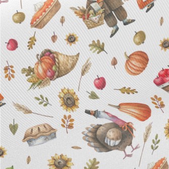 Hand Drawn Thanksgiving Activi Midweight Cotton Poplin