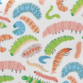 Colorful Cartoon Caterpillar Midweight Cotton Poplin