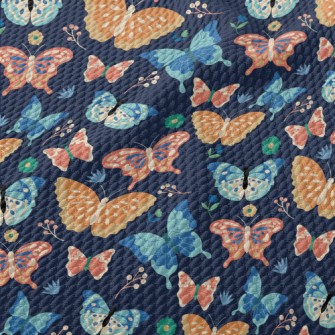 Colorful Cartoon Butterfly Birdseye Piqué