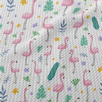 Hand Drawn Cartoon Flamingo Birdseye Piqué