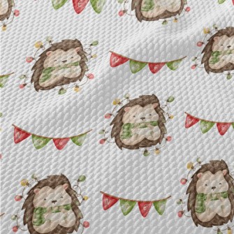 Hand Drawn Christmas Hedgehog Birdseye Piqué