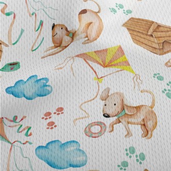 Happy Puppy Playing With Kite Athletic Mesh Flat Back