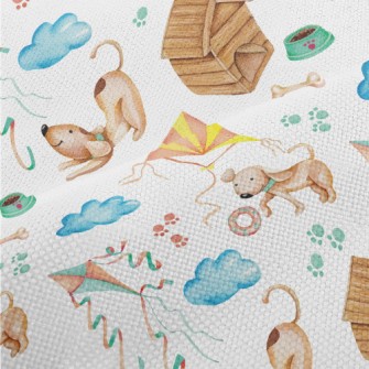 Happy Puppy Playing With Kite Performance Linen