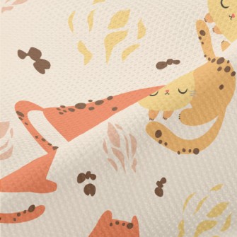 Orange Cartoon Cat Piqué