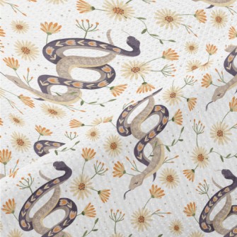 Beautiful Snake With Flowers Piqué