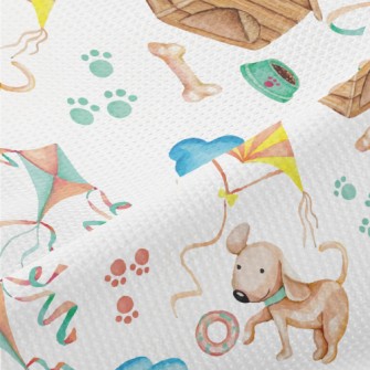 Happy Puppy Playing With Kite Piqué