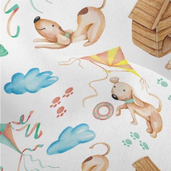 Happy Puppy Playing With Kite Lightweight Performance Linen