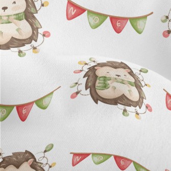 Hand Drawn Christmas Hedgehog Lightweight Performance Linen