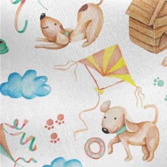 Happy Puppy Playing With Kite Jersey Backed Fleece